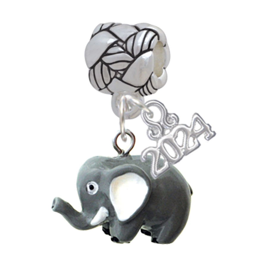 Delight Jewelry Resin Grey Elephant Woven Rope Charm Bead Dangle with Year 2024 Image 1
