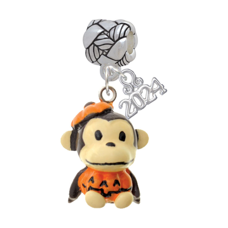 Delight Jewelry Resin Monkey in Pumpkin Costume Woven Rope Charm Bead Dangle with Year 2024 Image 1