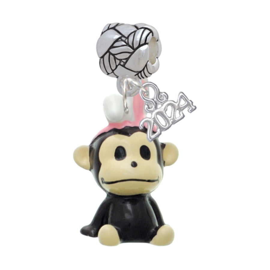 Delight Jewelry Resin Monkey with Bunny Ears Woven Rope Charm Bead Dangle with Year 2024 Image 1