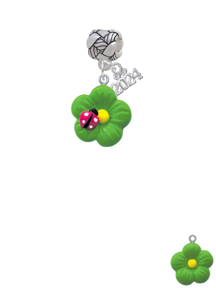 Delight Jewelry Resin Lime Green Daisy Flower with Hot Pink Ladybug Woven Rope Charm Bead Dangle with Year 2024 Image 2