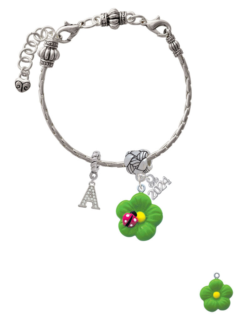 Delight Jewelry Resin Lime Green Daisy Flower with Hot Pink Ladybug Woven Rope Charm Bead Dangle with Year 2024 Image 3