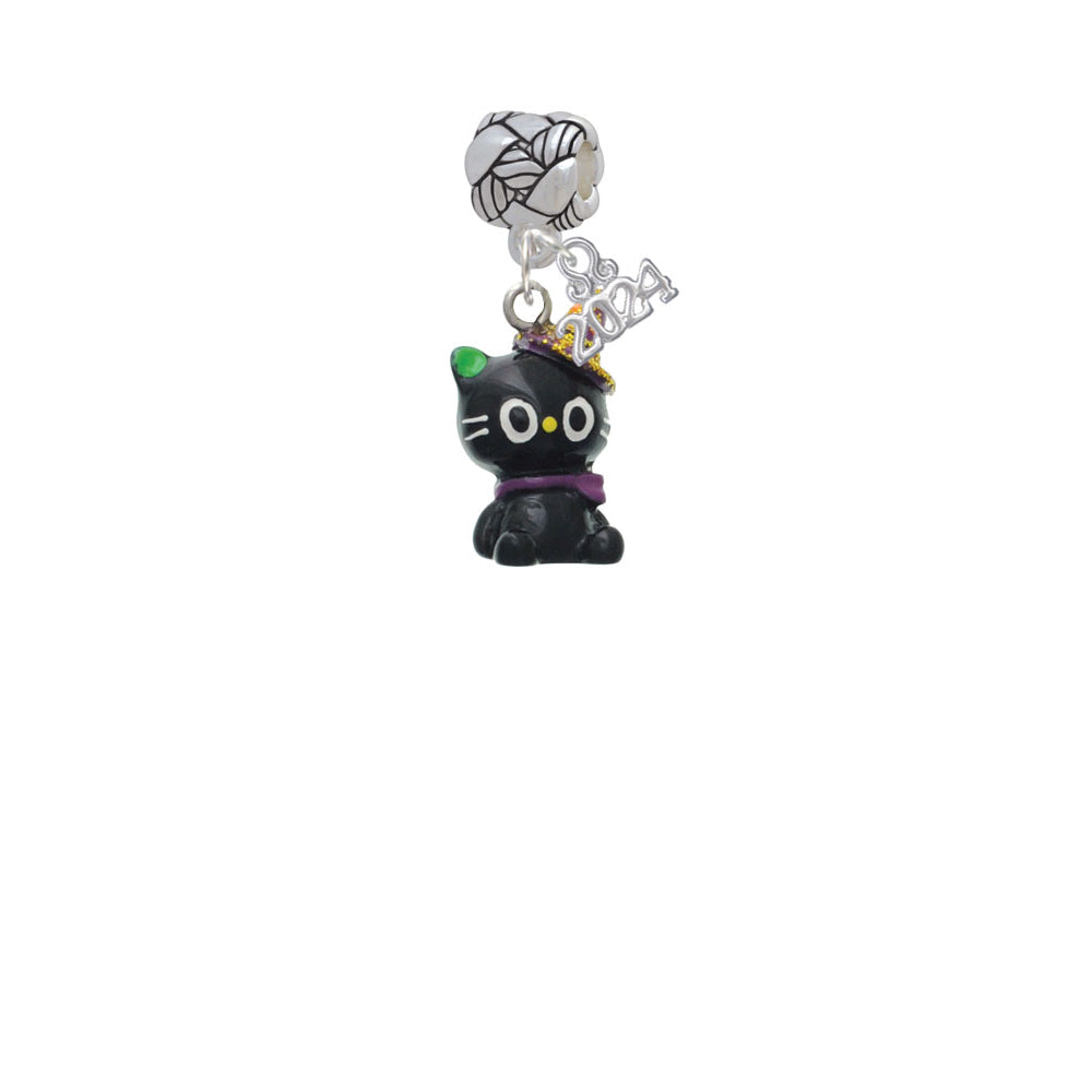 Delight Jewelry Resin Black Kitty Cat with Witch Hat Woven Rope Charm Bead Dangle with Year 2024 Image 2