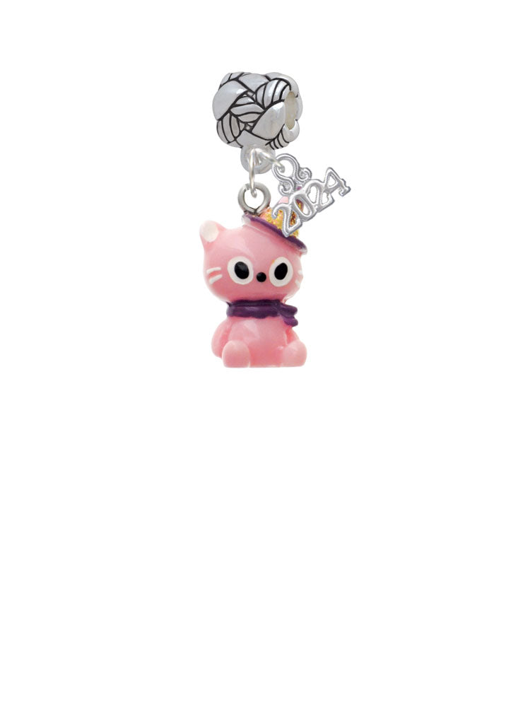 Delight Jewelry Resin Pink Birthday Kitty Cat Woven Rope Charm Bead Dangle with Year 2024 Image 2