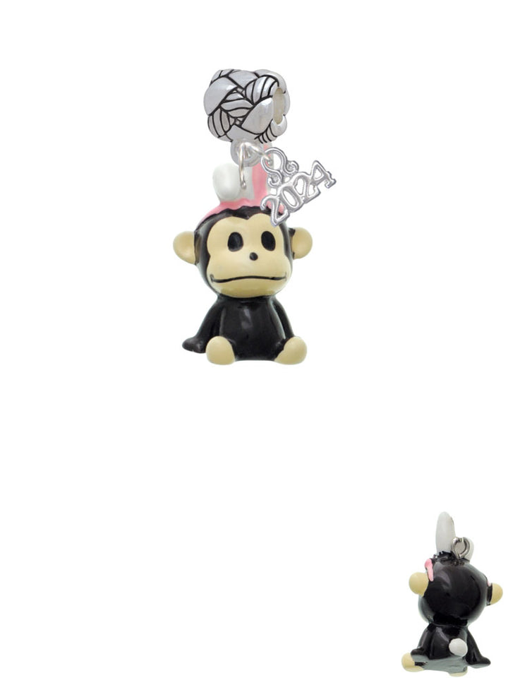 Delight Jewelry Resin Monkey with Bunny Ears Woven Rope Charm Bead Dangle with Year 2024 Image 2