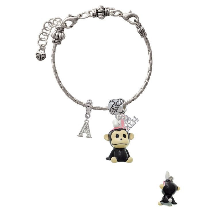 Delight Jewelry Resin Monkey with Bunny Ears Woven Rope Charm Bead Dangle with Year 2024 Image 3