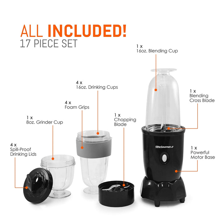 Elite Gourmet 17-pc. Personal Blender Black- Image 4