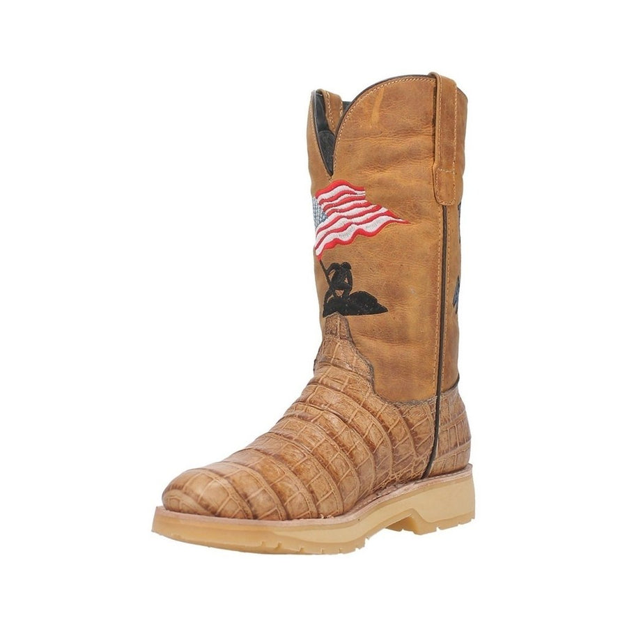 Dingo Western Boots Mens Patriot Crocodile Print Embroidery Tan DI607 Image 1