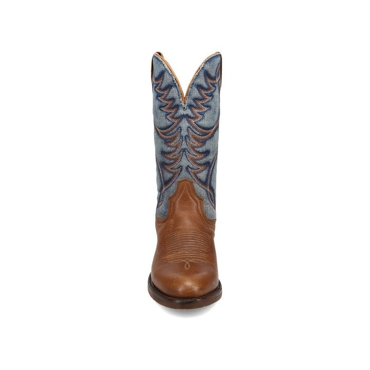 Dan Post Western Boots Mens Bullock Leather Tan Blue Denim DP3315 Image 3