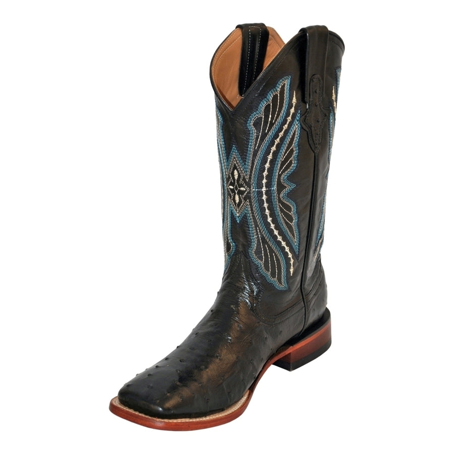 Ferrini Western Boots Mens Full Quill Ostrich Black 10193-04 Image 1