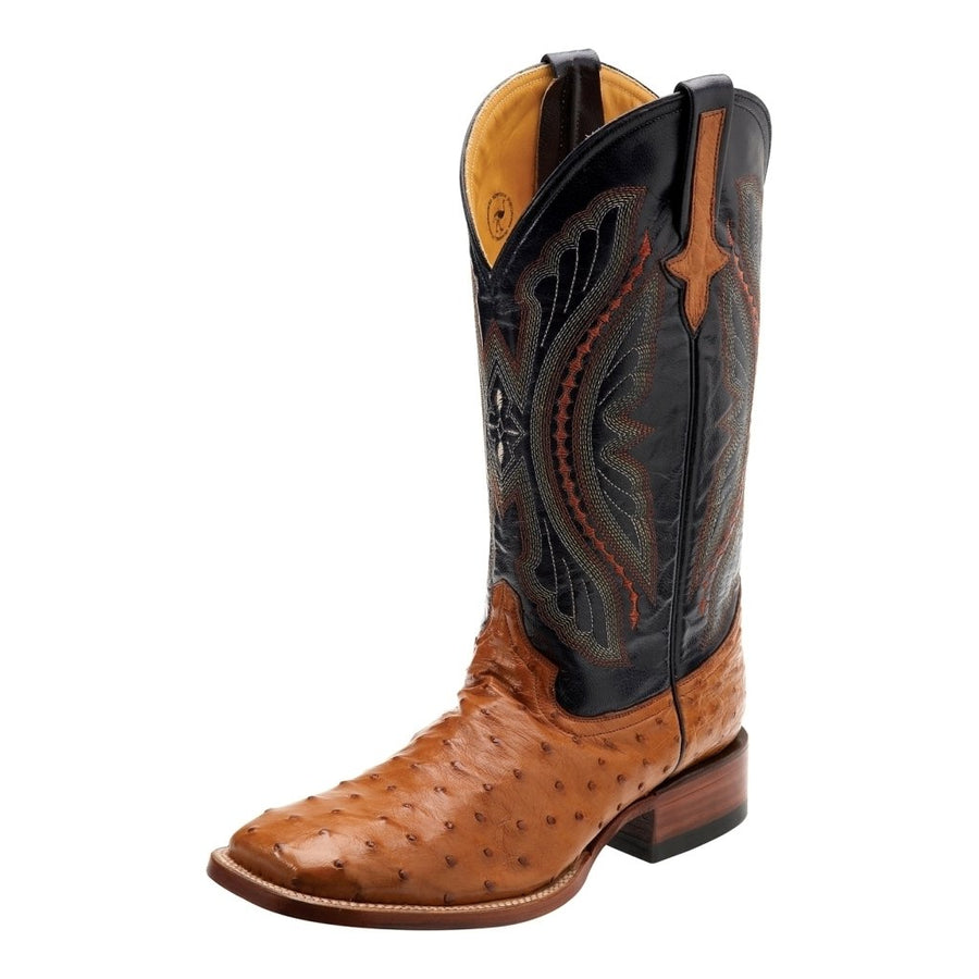 Ferrini Western Boots Mens Full Quill Ostrich Cognac Black 10193-02 Image 1