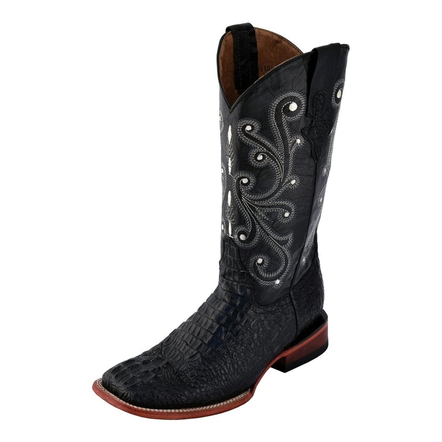 Ferrini Western Boots Mens Cowboy Caiman Gator Print Black 40393-04 Image 1