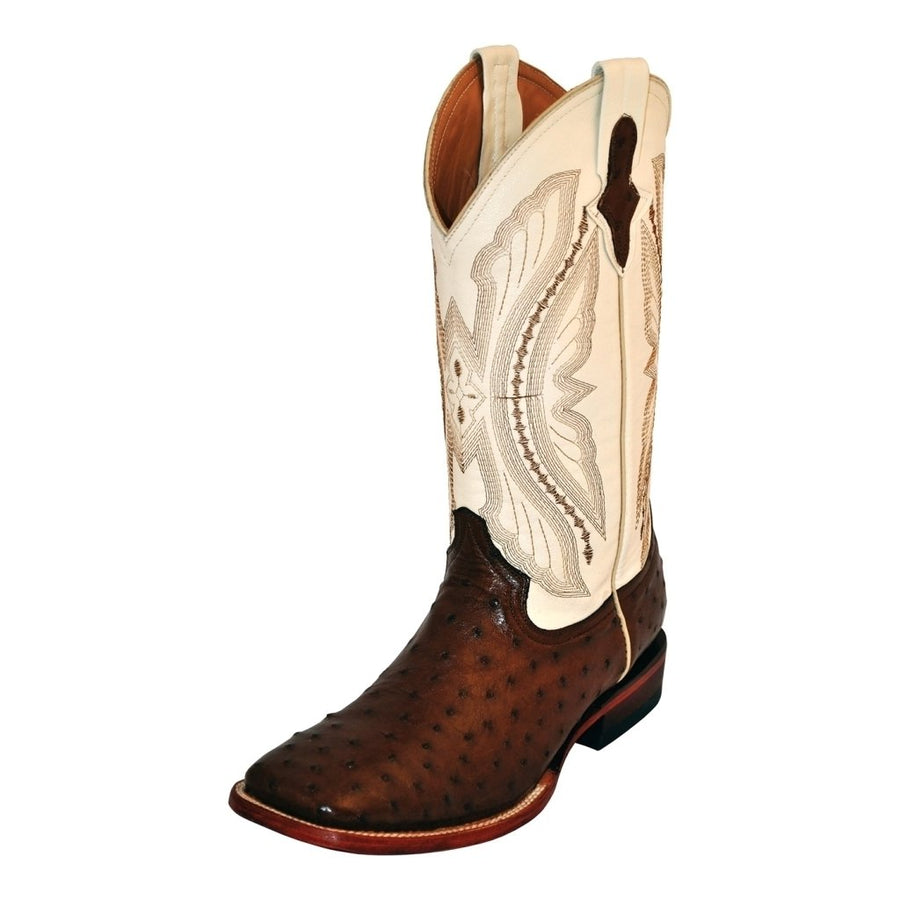 Ferrini Western Boots Mens FQ Ostrich Kango Brown White 10193-07 Image 1