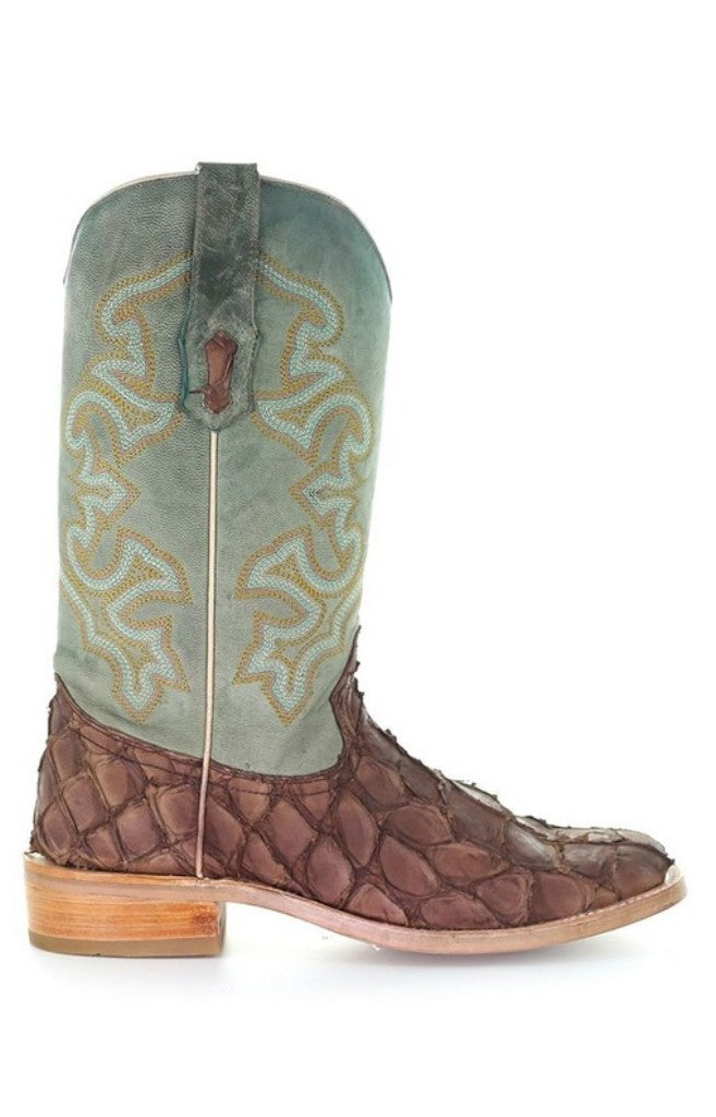 Corral Western Boot Mens Pirarucu Leather Brown Turquoise A4048 Image 2