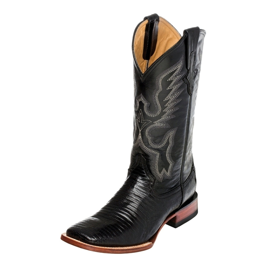 Ferrini Western Boots Mens Cowboy Teju Lizard Black 11193-04 Image 1