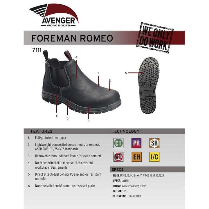 Avenger Work Boots Mens Foreman Slip Resistant Composite Toe 7111 Image 7