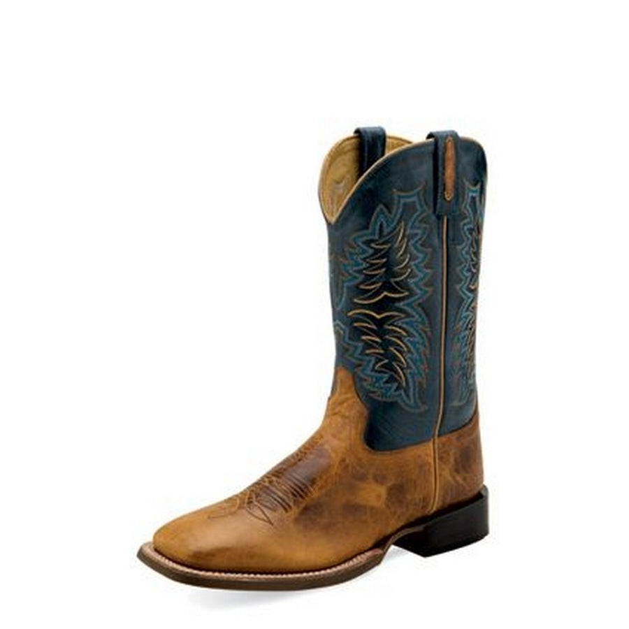 Old West Western Boots Mens Square Burnt Brown Cactus Navy BSM1897 Image 1