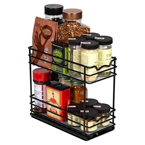 Heavy Duty Pull Out Spice Rack Organizer Cabinet Black Finish 8 Inch Clearance Image 6