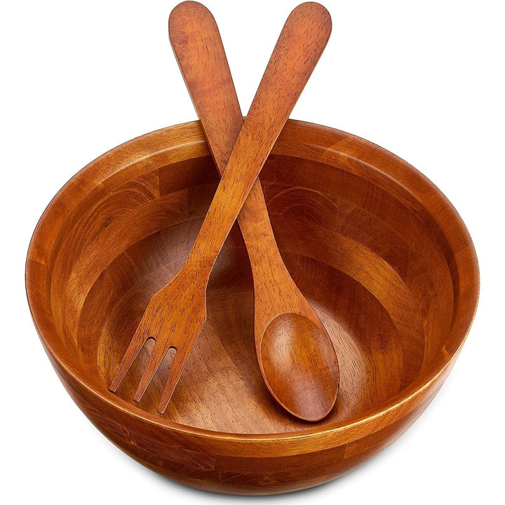 Wooden Salad Bowls - Set of 4 Multipurpose Individual 7 x 2.5 Food Bowls Durable Hardwood Serving. and More 24 oz. Image 1