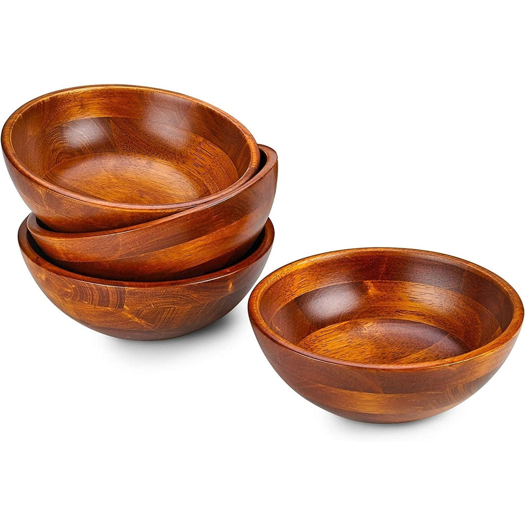 Wooden Salad Bowls - Set of 4 Multipurpose Individual 7 x 2.5 Food Bowls Durable Hardwood Serving. and More 24 oz. Image 4