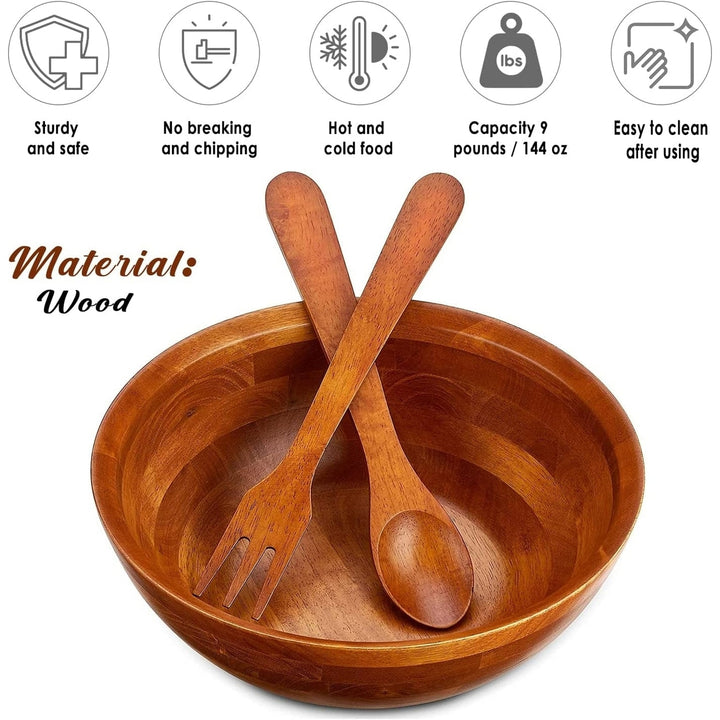 Wooden Salad Bowls - Set of 4 Multipurpose Individual 7 x 2.5 Food Bowls Durable Hardwood Serving. and More 24 oz. Image 7