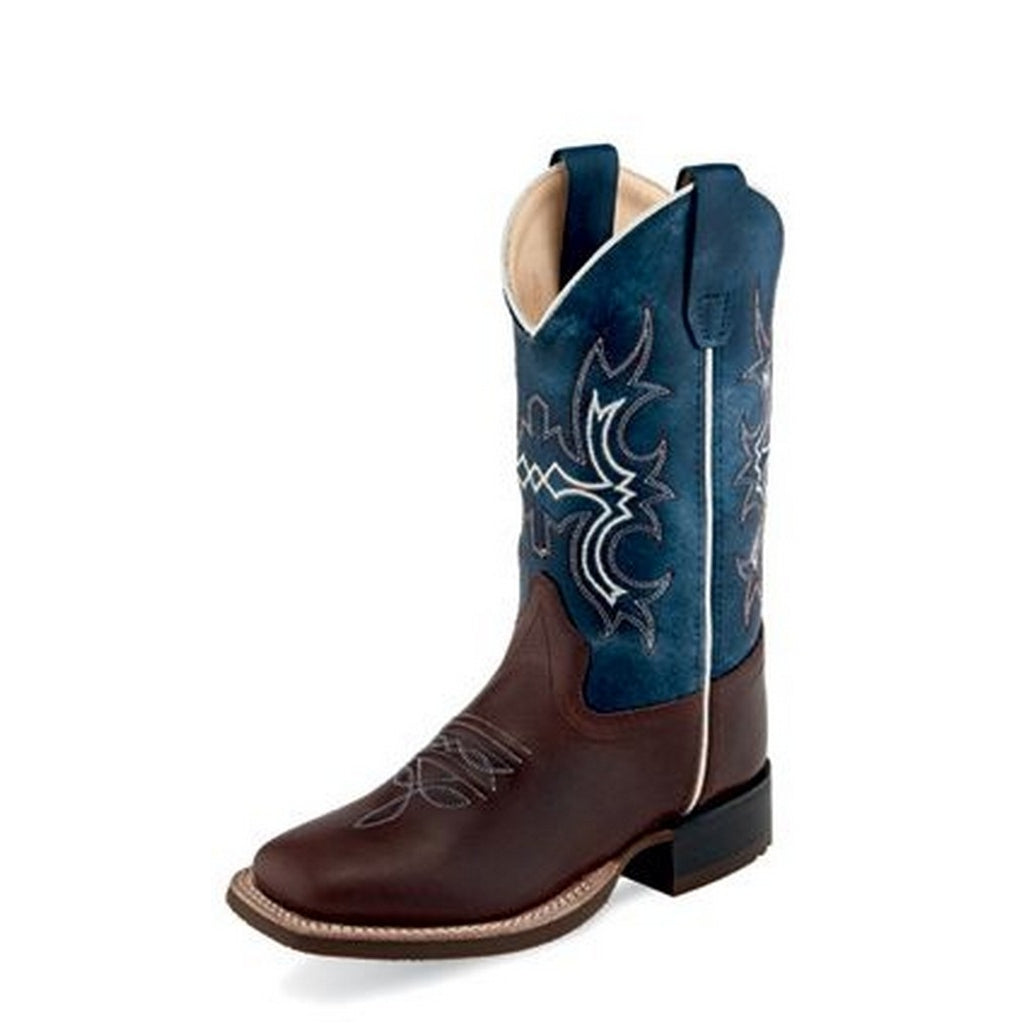 Old West Western Boots Mens Broad Square Toe Leather Blue BSM1837 Image 1