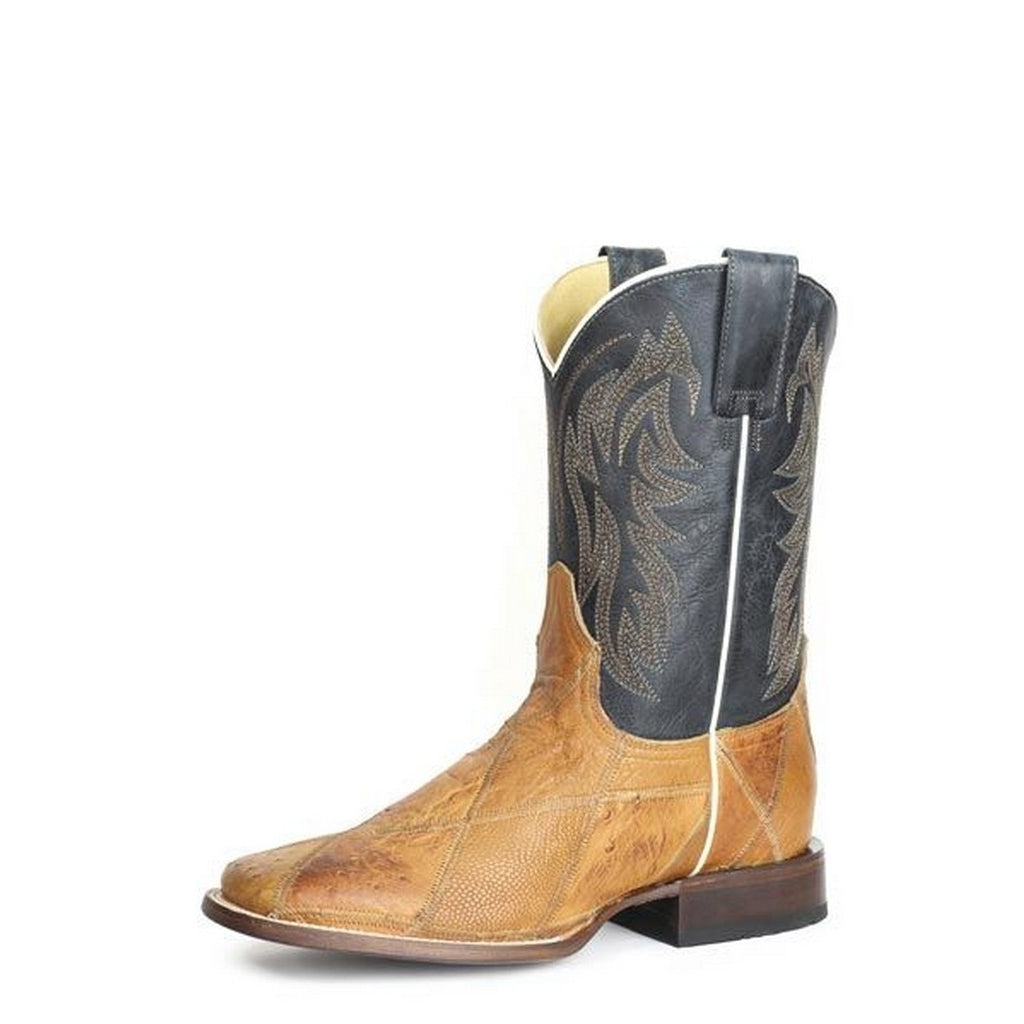 Roper Western Boots Mens Leather Ostrich Check Tan 09-020-6503-8641 TA Image 1