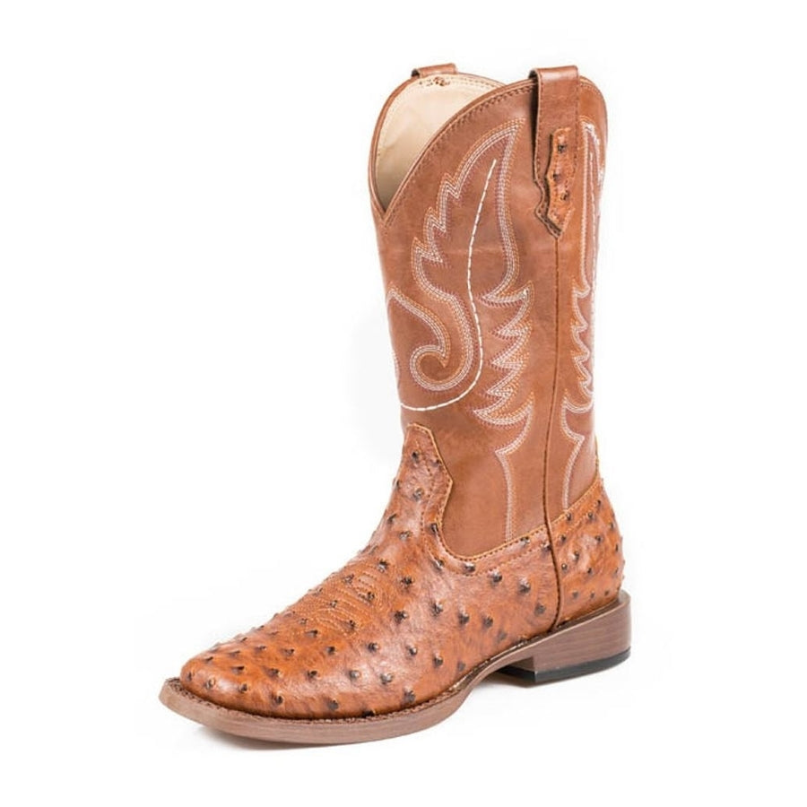 Roper Western Boots Mens Square Toe Ostrich Tan 09-020-1900-0807 TA Image 1