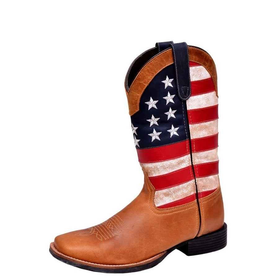 Roper Western Boots Mens Patriotism Flag Tan 09-020-0905-2918 TA Image 1