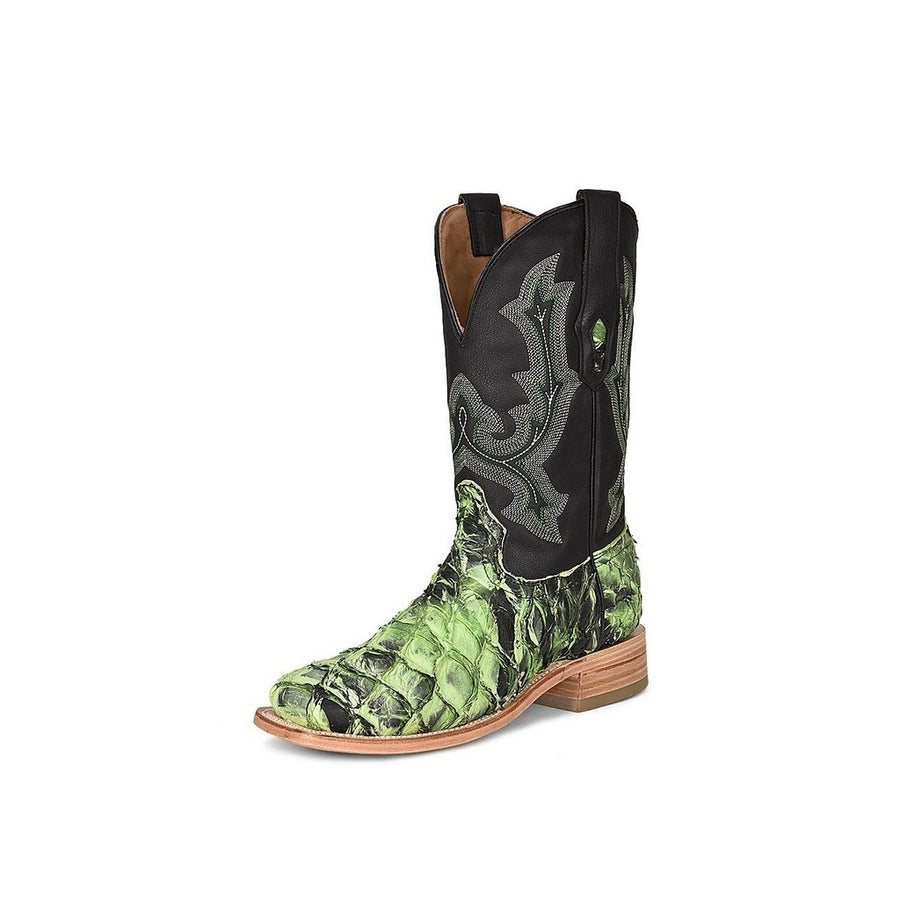 Corral Western Boots Mens Fish Pirarucu Square Toe Green Black A4382 Image 1