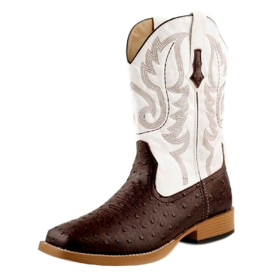 Roper Western Boots Mens Faux Ostrich Brown White 09-020-1900-0049 BR Image 1