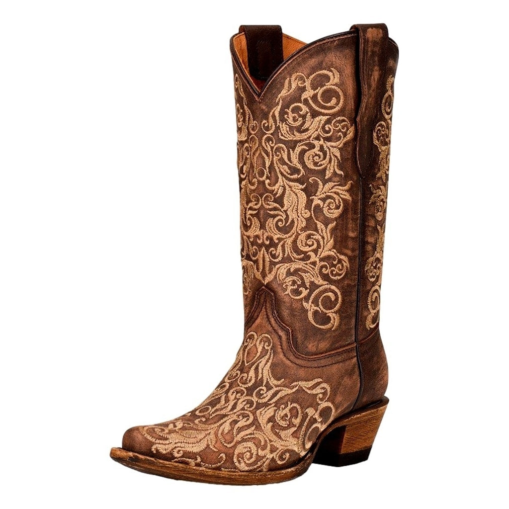 Corral Western Boots Girls Floral Embroidery Leather Brown T0132 Image 1