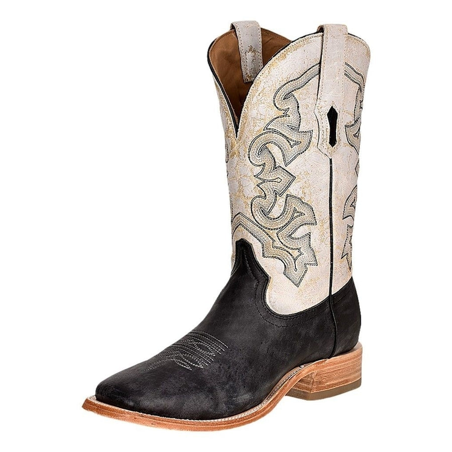 Corral Western Boots Mens Embroidery Wide Square Toe Black White A4348 Image 1