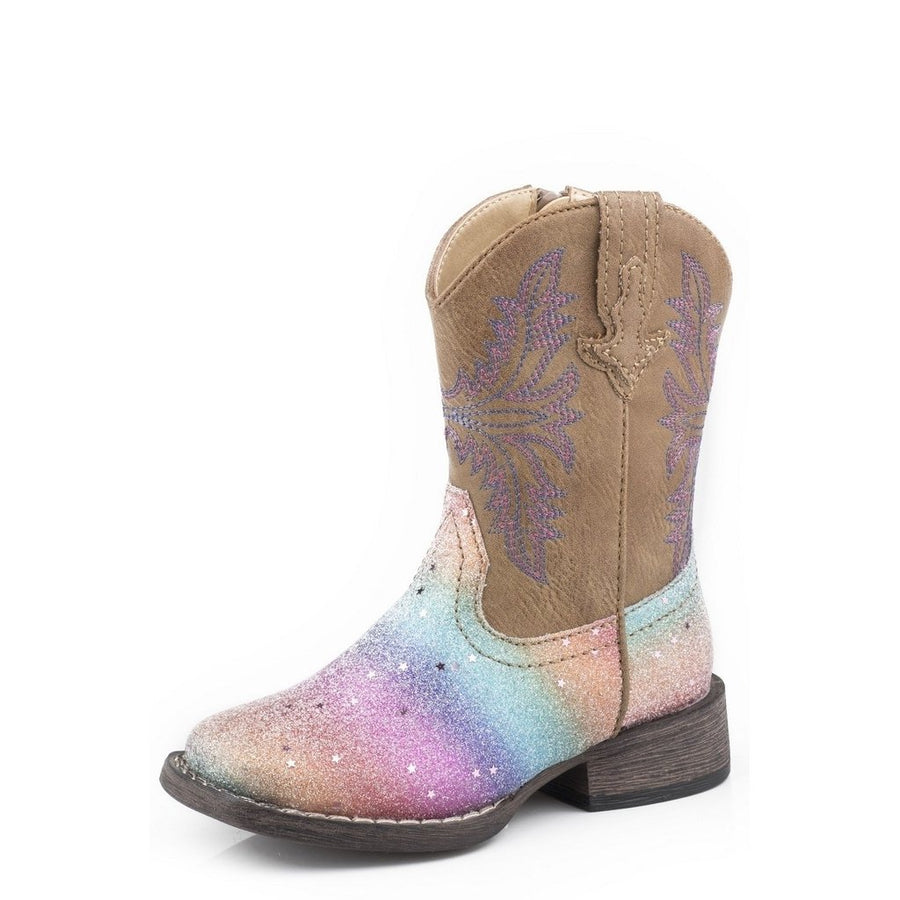 Roper Western Boots Girls Glitter Rainbow Zip Tan 09-017-1903-2141 TA Image 1