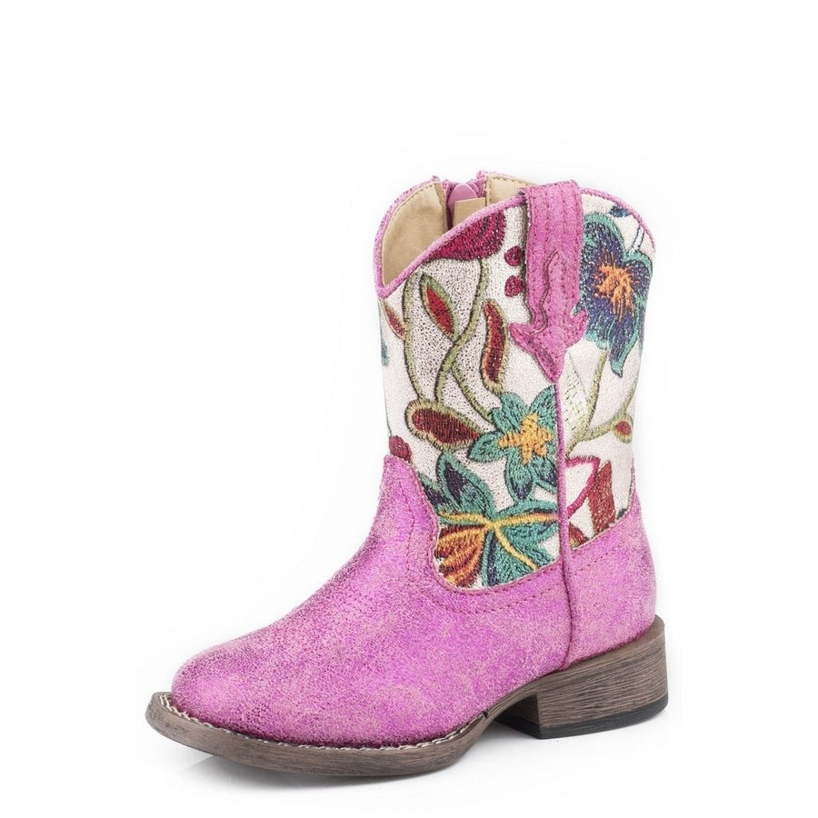 Roper Western Boots Girls Zipper Floral Pink 09-017-1903-2120 PI Image 1