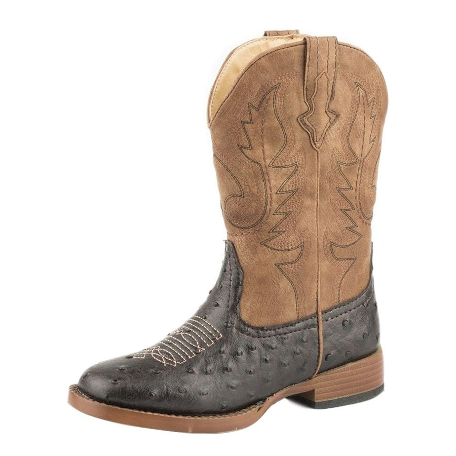 Roper Western Boots Boys Cowboy Cool Ostrich Brown 09-018-1900-1521 BR Image 1