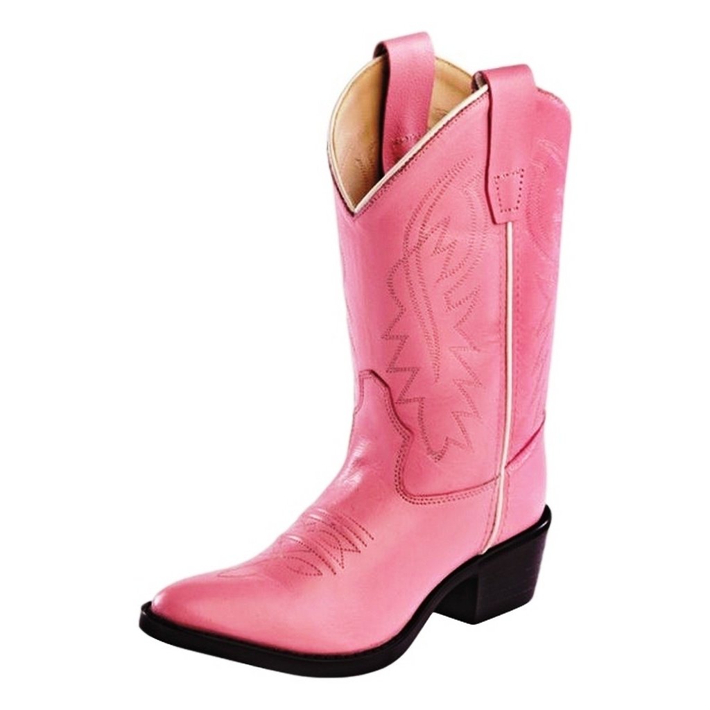 Old West Cowboy Boots Girls Tabs Leather Narrow J Toe PVC Pink 8119 Image 1