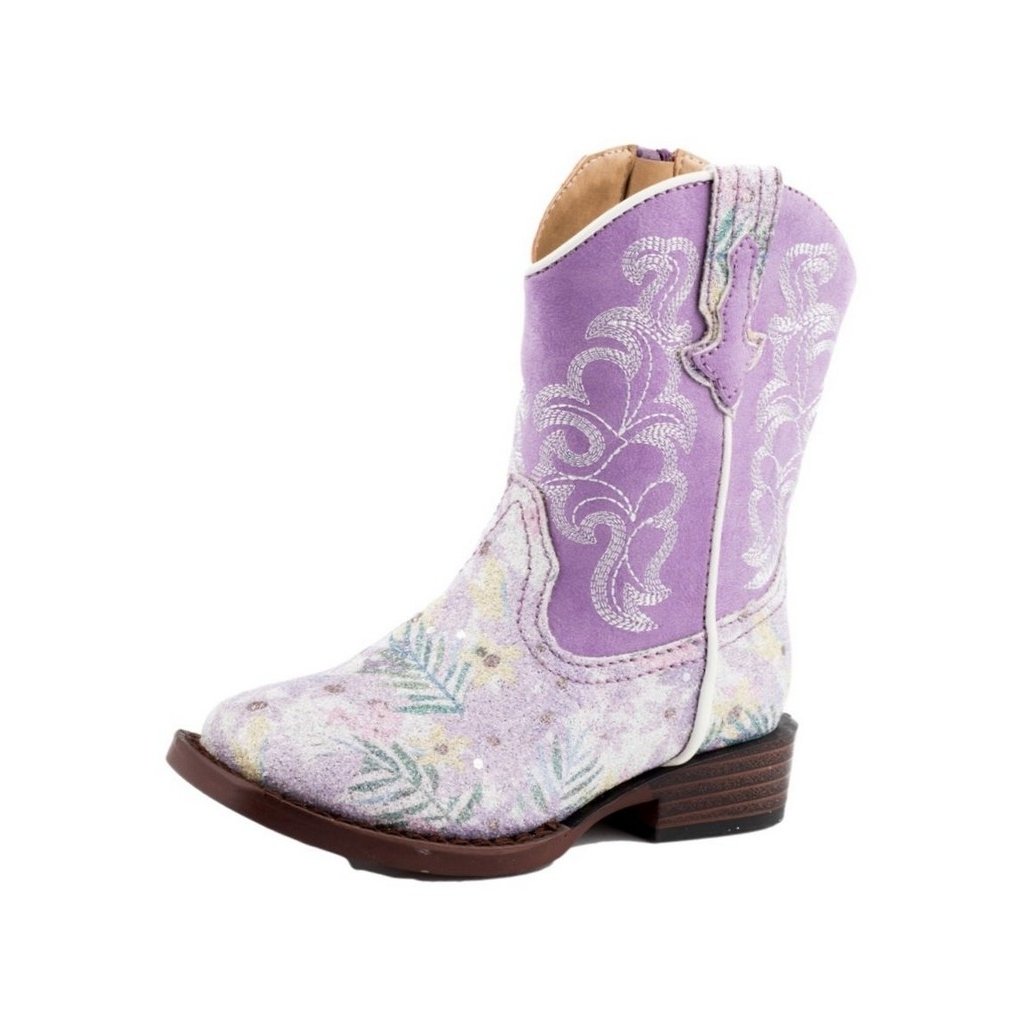 Roper Western Boots Girls Glitter Floral Purple 09-017-1901-2928 PU Image 1