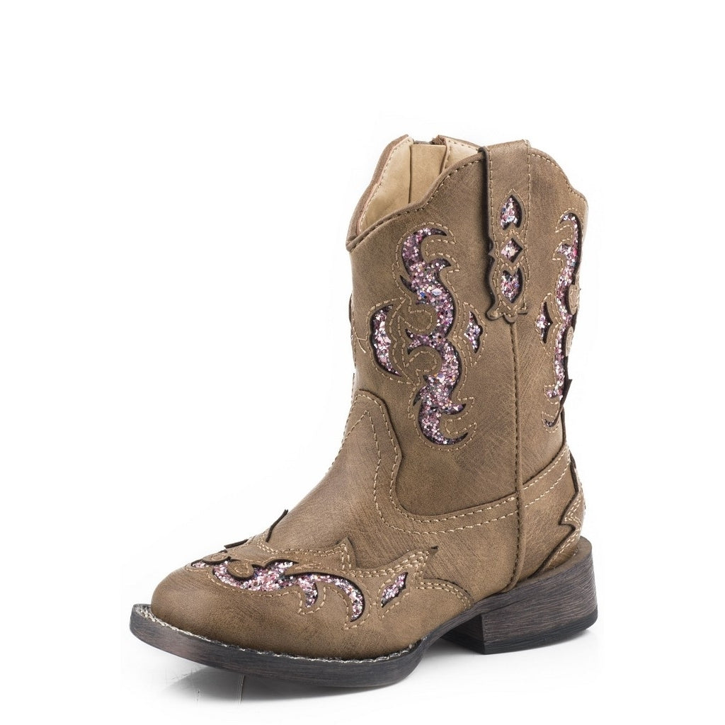 Roper Western Boots Girls Glitter Square Tan 09-017-1903-2926 TA Image 1