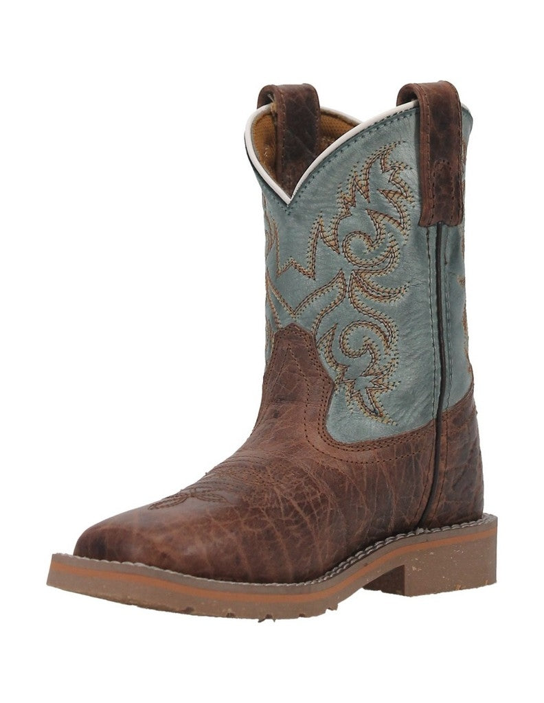 Dan Post Western Boots Boys 8" Pull On Square Toe Brown Blue DPC2918 Image 1