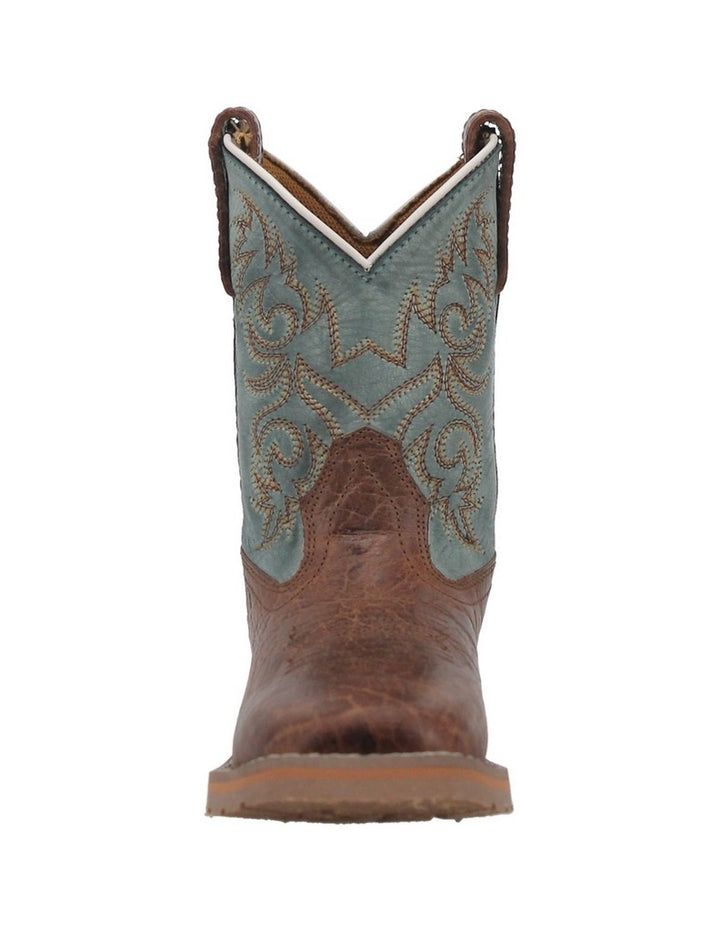 Dan Post Western Boots Boys 8" Pull On Square Toe Brown Blue DPC2918 Image 2