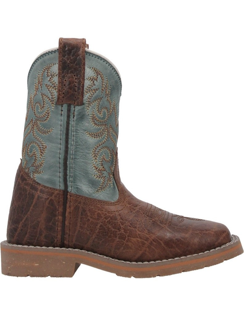 Dan Post Western Boots Boys 8" Pull On Square Toe Brown Blue DPC2918 Image 3