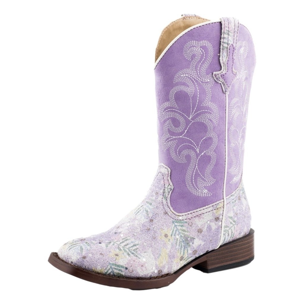 Roper Western Boots Girls Square Toe Floral Purple 09-018-1901-2928 PU Image 1