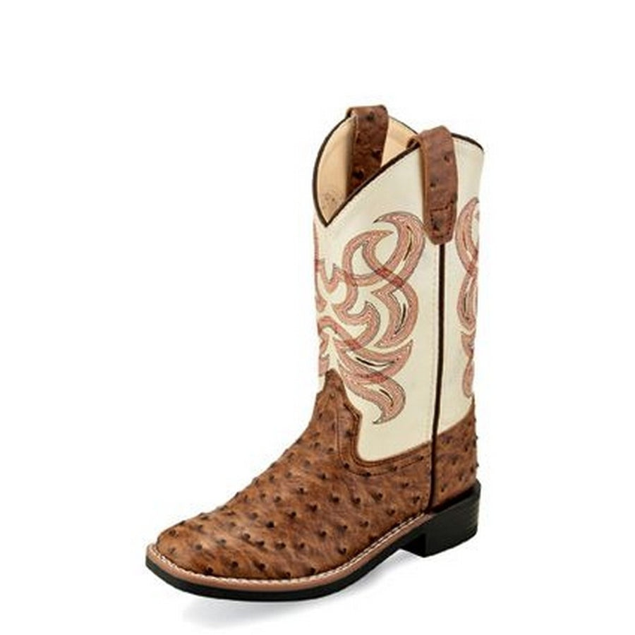 Old West Western Boots Boys TPR Pull On Flexible Brown White VB9174 Image 1