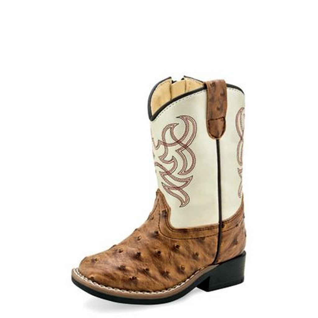 Old West Western Boots Boys TPR Zipper Leatherette Brown White VB1074 Image 1