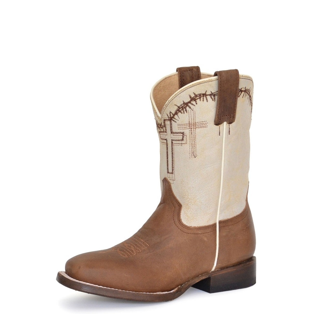 Roper Western Boots Boys Cross Square Toe Tan 09-018-7022-8495 TA Image 1