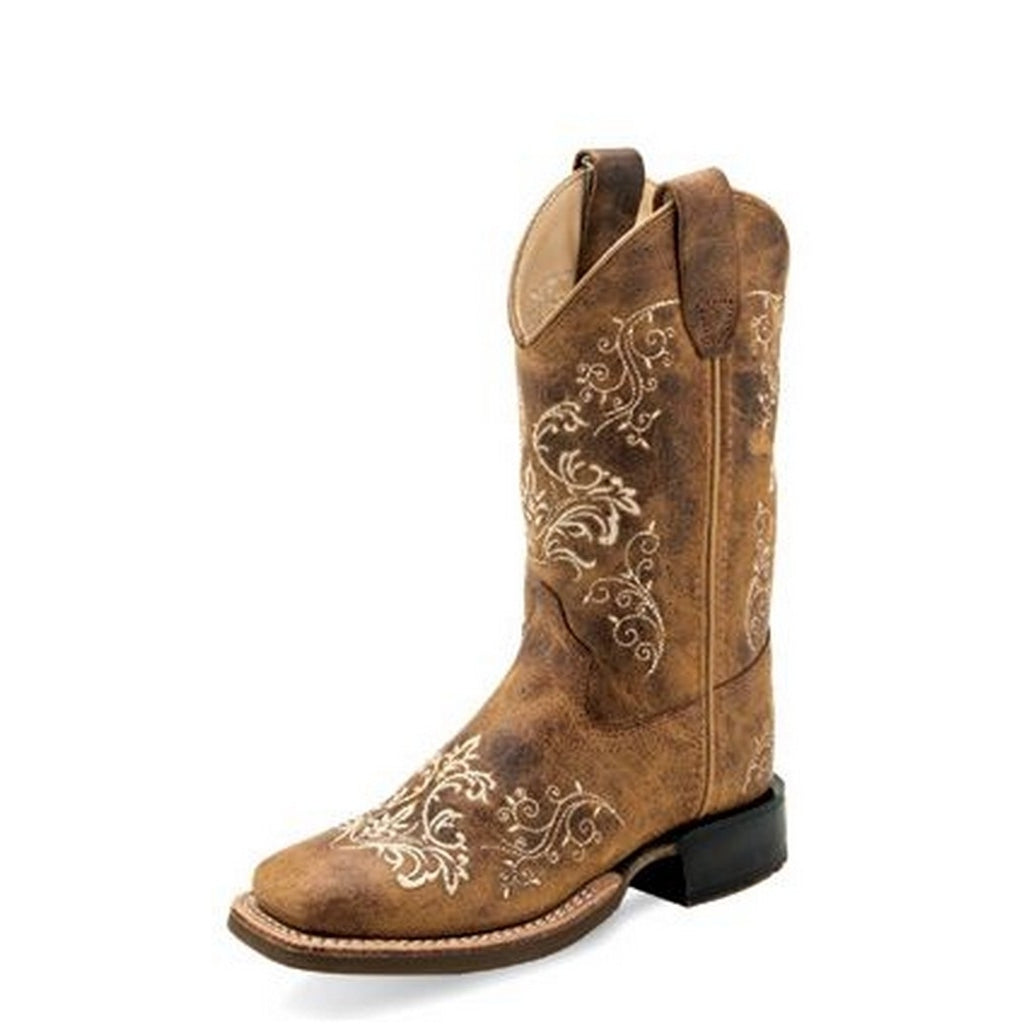 Old West Western Boots Girls Fancy Stitch Floral Brown BSC1958 Image 1