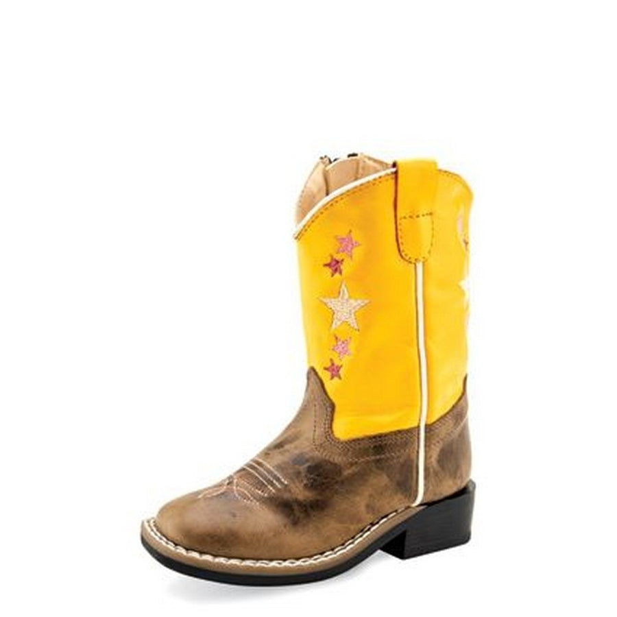 Old West Western Boots Girls TPR Cactus Brown Yellow BSI1962 Image 1