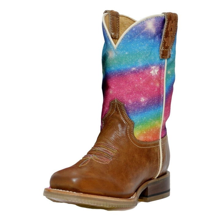 Tin Haul Western Boots Girls Rainbow Sparkle Brown 14-018-0077-0886 BR Image 1