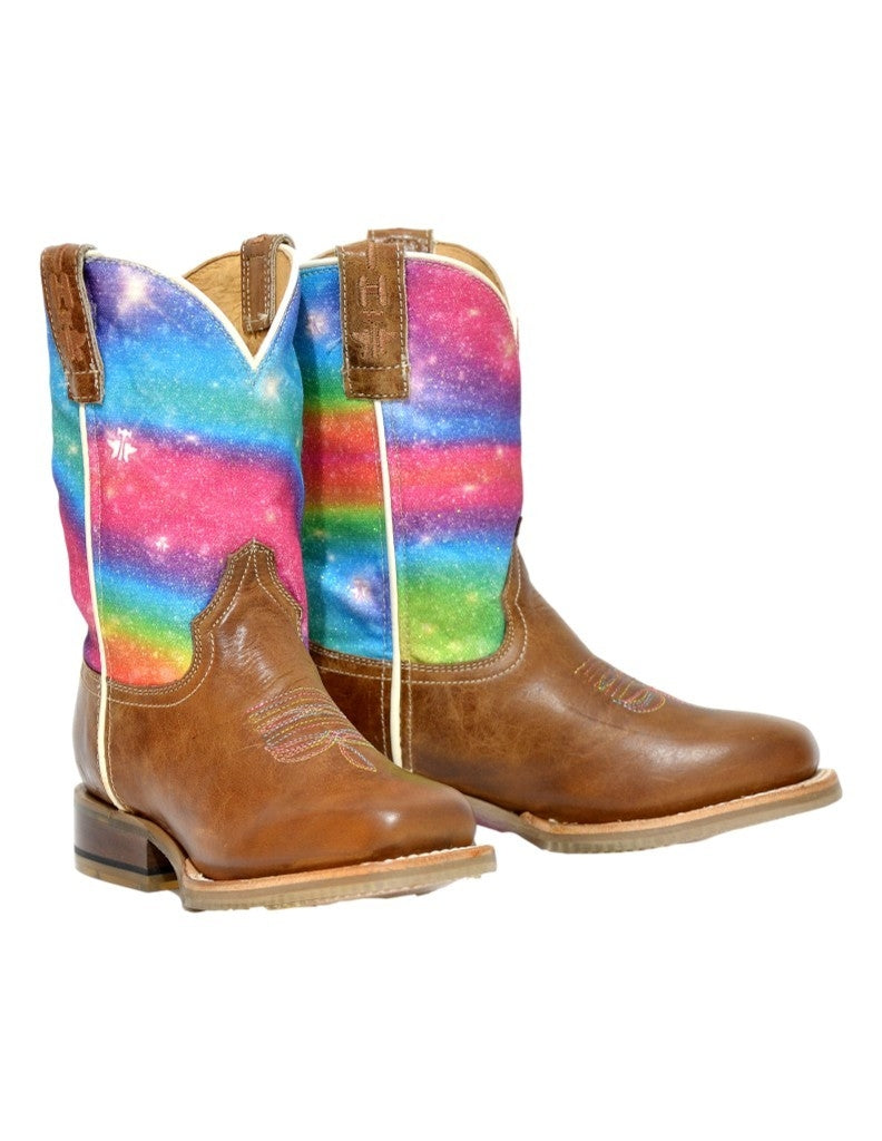 Tin Haul Western Boots Girls Rainbow Sparkle Brown 14-018-0077-0886 BR Image 2