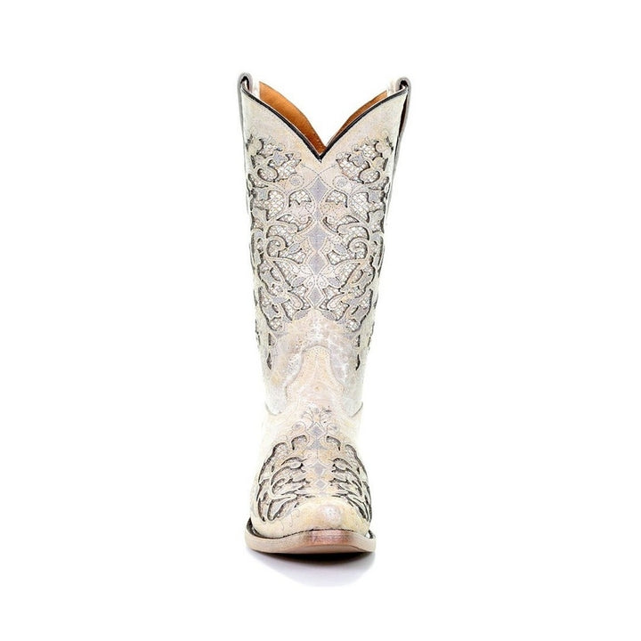 Corral Western Boots Girls 11" Pull On Glitter Inlay White T0021 Image 3